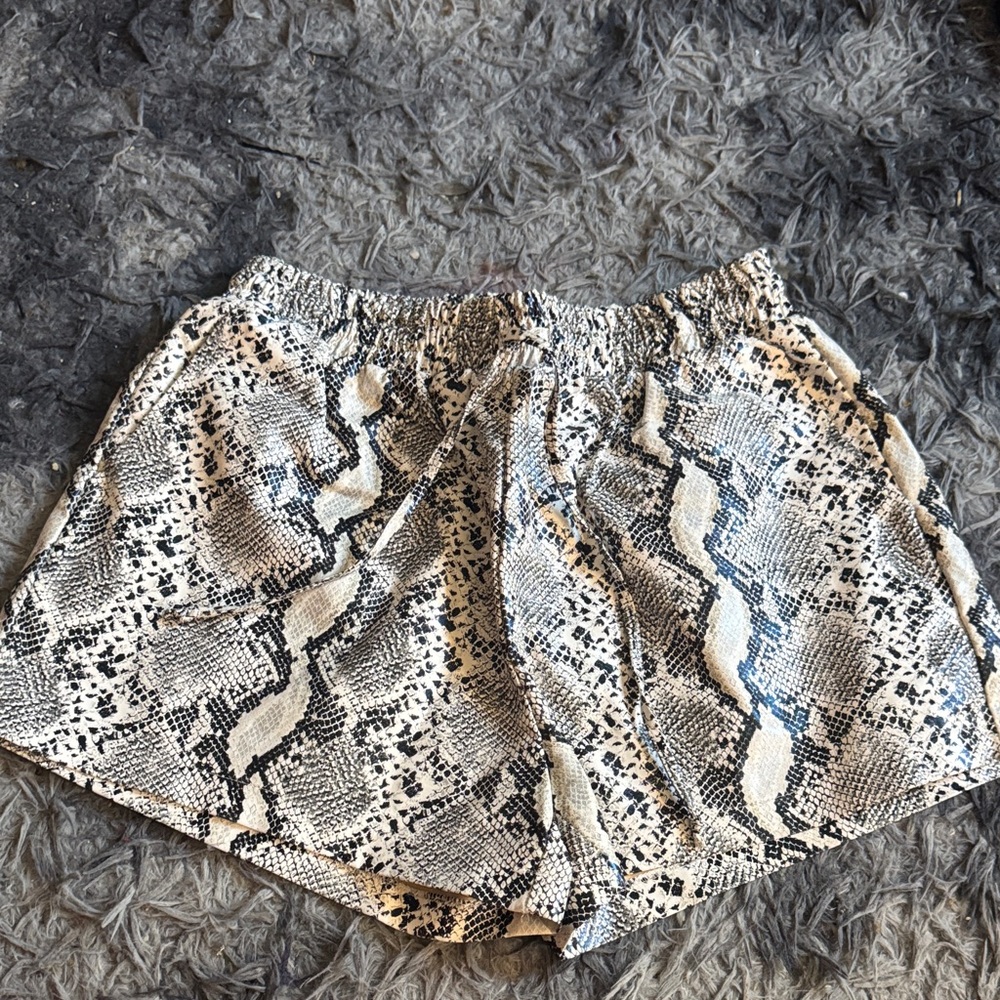 Fashion Nova Black and White Snakeskin Athletic Shorts